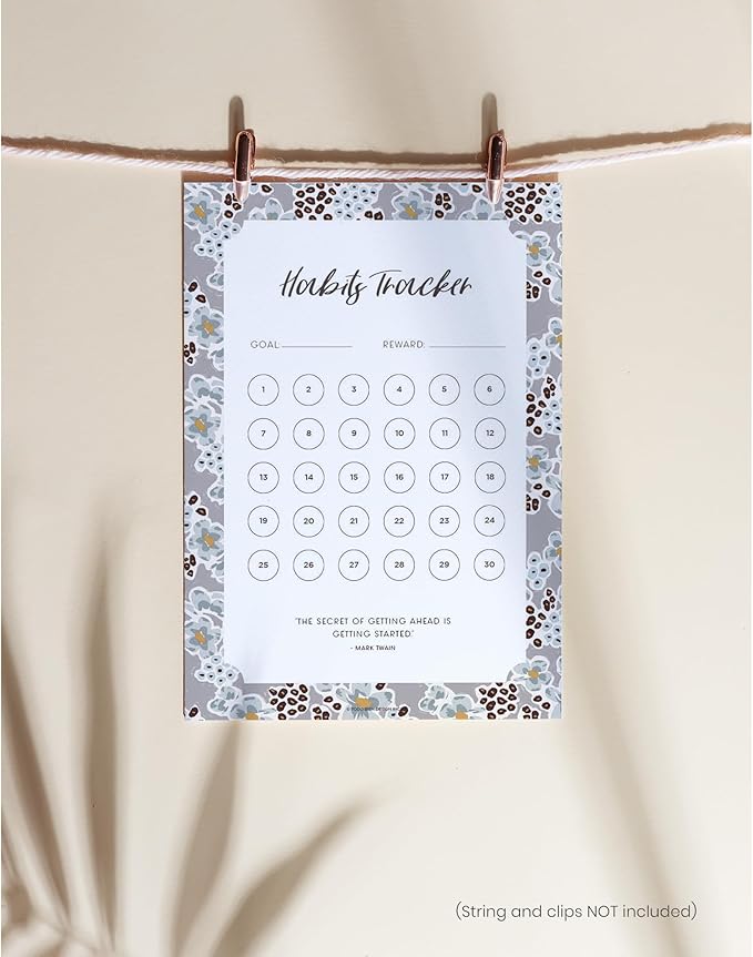 Habit Tracker Calendar - Made in USA, Designed by Local Artist, Motivational 30 day monthly challenge - Tool and gift for Productivity, Self-growth (Habit Tracker-Florals, Refill pages only)