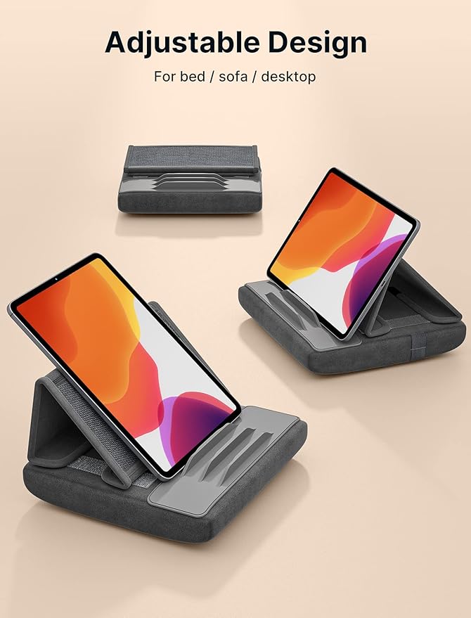 JSAUX Tablet Pillow Stand, Tablet Stand Holder Dock for Lap, Bed and Desk Compatible with iPad Pro 11 10.5 9.7 10.2 Air Mini, Kindle, Tablets, Phones, E-Reader, Books and More 4-10.9'' Devices Grey