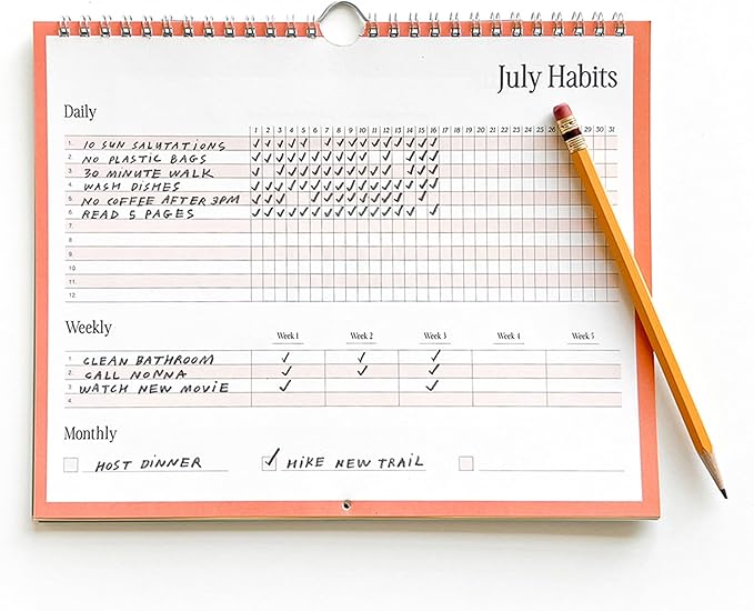 Free Period Press Habit Tracker Calendar & To Do List Planner, Spiral Bound Habit Tracker with Writable Goals, 12 Months Undated, 8"x10”