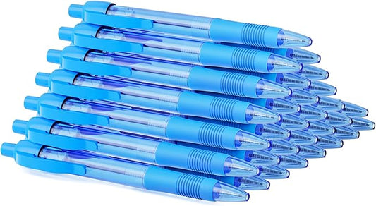 deegtran Pens Bulk, 30 Pack No Bleed Sky Blue Ink Click Pens with Soft Grip, Wholesale Retractable Ballpoint Pens for Office School, Medium Point Smooth 1.0MM