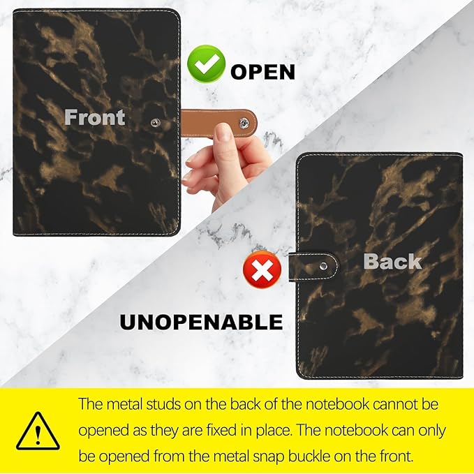 FYY A5 Binder Refillable Planner Notebook 6 Ring PU Leather Binder Journal with Pockets, Dividers, Refill Paper Marble Black