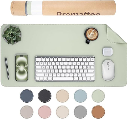 Oversized Non-Slip Desk Pad Protector with Premium Gift Box – Vegan Leather Waterproof Laptop Mat for Keyboard & Mouse, Grips Desk Firmly – Large Office Pad– Matcha Green