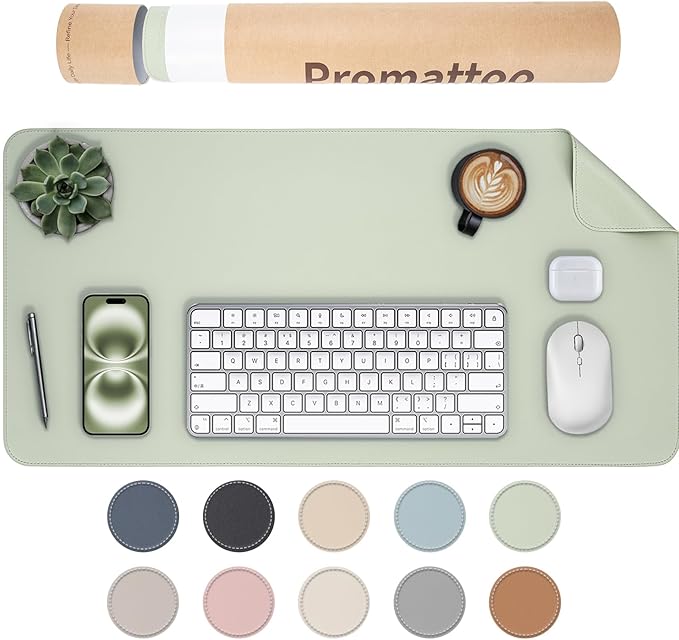 Oversized Non-Slip Desk Pad Protector with Premium Gift Box – Vegan Leather Waterproof Laptop Mat for Keyboard & Mouse, Grips Desk Firmly – Large Office Pad– Matcha Green