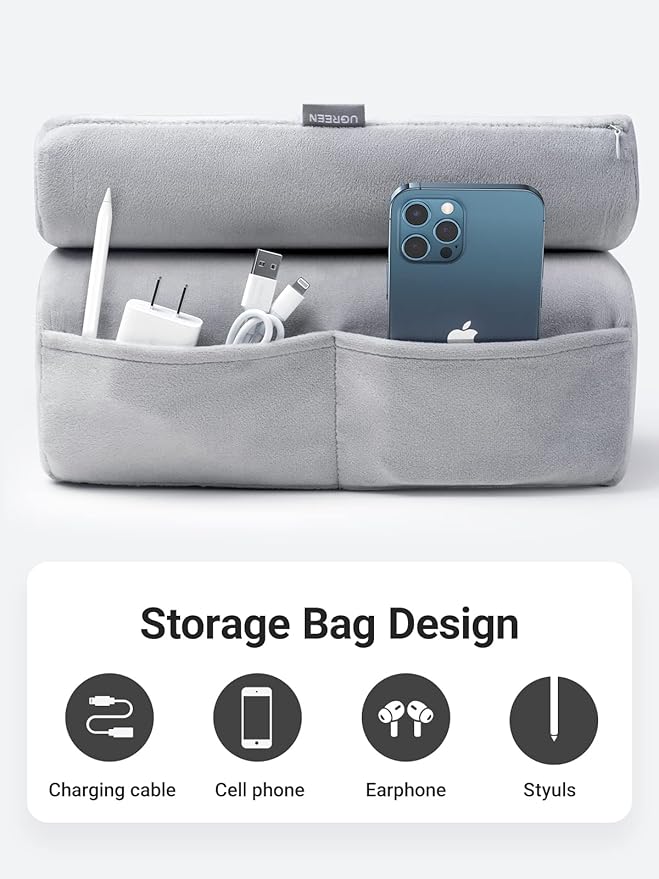 UGREEN Tablet Pillow Stand for Lap Soft Holder Bed with 3 Viewing Angles Adjustable Home Office Accessories Compatible with iPad Pro 13 12 11 10.5 Air Mini 5 4 3 2 Phone 16 15 14 E-Reader Grey