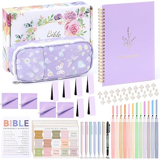 Bible Study Supplies, Bible Journaling Kit, Bible Study Kit for Women, Aesthetic Book Annotation Kit, Bible Study Tools, Christian Gifts for Women, Pencil Case Bible Accessories Set