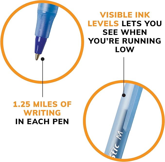 BIC Round Stic Xtra Life Assorted Ink Ballpoint Pens, Medium Point (1.0mm), 60-Count Pack of Bulk Pens, Flexible Round Barrel for Comfortable Writing, No. 1 Selling Ballpoint Pens