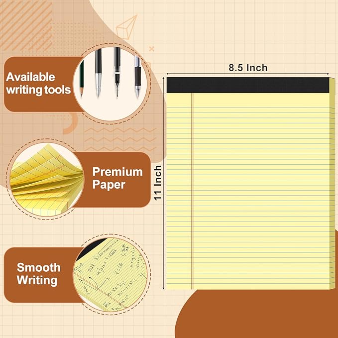 Legal Pads 8.5 X11, Narrow Ruled Notepads, 2 Pack, 50 Sheet/Pad, Yellow Legal Pads, Tear Off Notepad, Perforated Writing Pad, Notebook Paper College Ruled, Notepads for Office Home School, Notepad