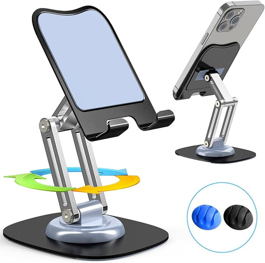 Cell Phone Stand, Fully Adjustable Foldable Desktop Phone Holder, 360 Degree Rotating Desktop Phone Stand for Recording Compatible with iPhone 16 15 14 13 12 Pro Xs Max Xr All Phones, Blue