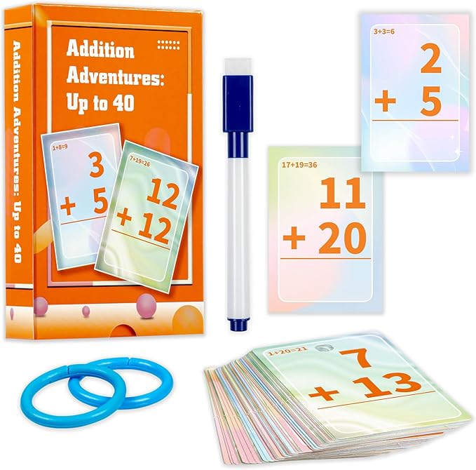 Addition Flash Cards, Math Facts Flashcards 1-20, Manipulatives Games for Kindergarten, 1st, 2nd, 3rd, 4th, 5th, 6th Grade Kids Ages 4-12