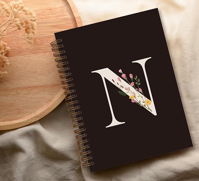 Trendy Personalized Journal Hardcover Spiral Notebook,Black Initial Letter N Notebook,Monogrammed Gifts for Women Teen Girl,College Ruled Hardcover Spiral Notebook5.5 x 8.3