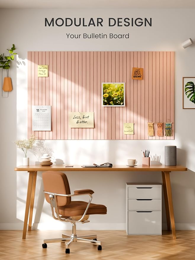 Bumusty Large Cork Board Alternative-48 x 36" Felt Bulletin Board Tiles, with 30 Pushpins, 70 Adhesive Tabs, 12-Pack Slat Wall Paneling, Cork Boards for Office Push Pin Board Felt Board-Pink