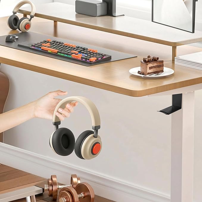 Heavyrain 2PCS Under Desk Headphone Hanger | Carbon steel Headset Stand with 3M VHB Tape | Space Saving Hook for Gaming Headsets, Office & Workspace Organization, Holds up to 5lbs