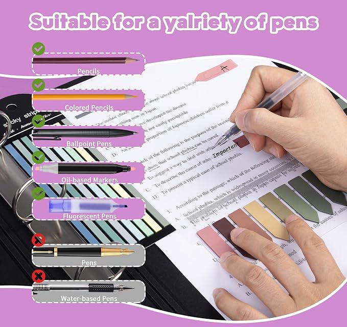 Sticky Tabs for Annotating Books,1260pcsTranslucent Self-Sticky Morandi Book Tabs for Binders,6 Styles Page Markers Writable&Repositionable Book Flags Strip for Journal Office School Stationery