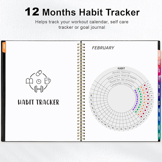 Oucaru 2026 Planner, Weekly and Monthly Planning Calendar, Jan 2026 - Dec 2026, 6.3" x 8.5", Spiral Bound, 12 Habit Trackers & Monthly Tabs, 2 Storage Pockets, Perfect for Office Home School Supplies