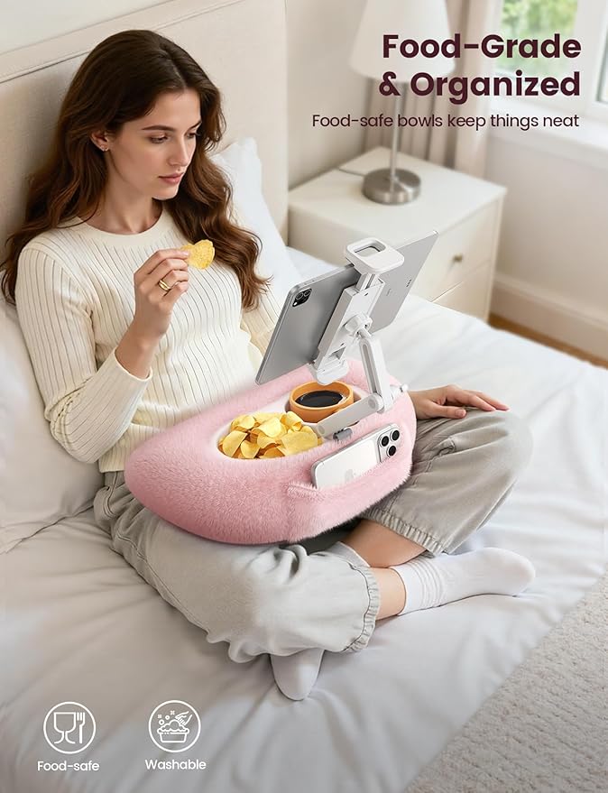 Lamicall Tablet Pillow Stand Holder - [Food-Grade Bowl][Soft & Fluffy] iPad Stand w/Adjustable Arm, Kindle Accessories for Reading in Bed, Lap iPad Holder Gifts for 4.7-13" Tablet, E-Reader, iPhone