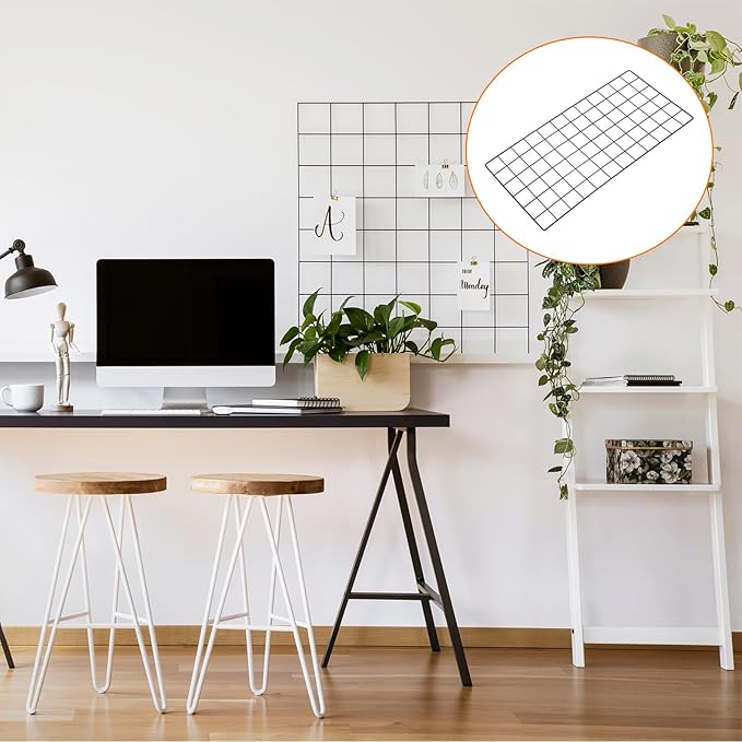 YOKIVE Iron Wire Grid Panel, Decorative Panels Board | Photo Pictures Display Holders Hanging Frame for Home Office (Black, 24"x12")