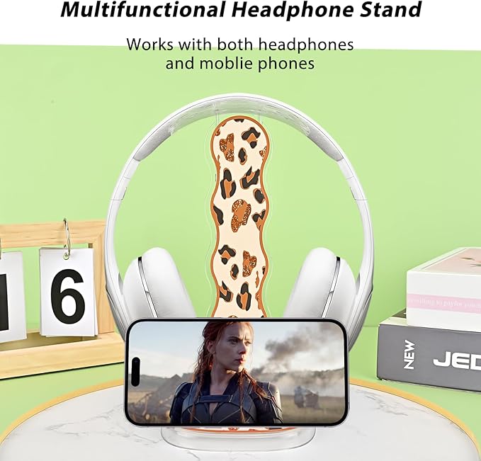 CameCosy Leopard Headphone Stand, Compatible with, Sturdy Acrylic Design, Multifunctional for Headphones & Cell Phone