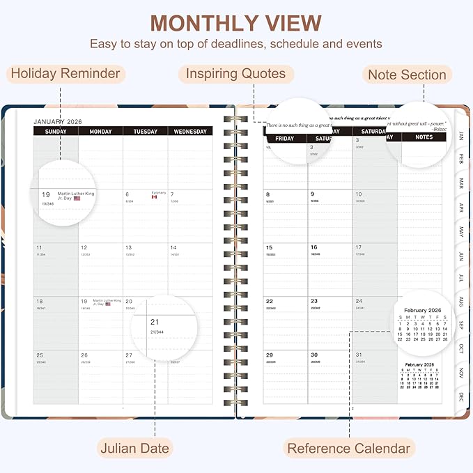 2026 Planner, Weekly and Monthly Calendar Planner Organizer, January-December, Academic Planning Agenda Book, Office School Home Suppiles for Women & Men, 6.3" × 8.5"