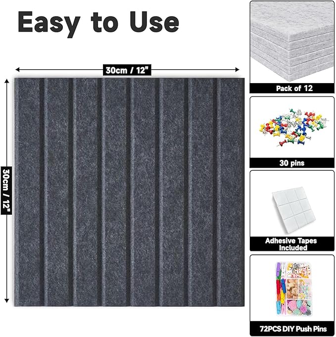 Large Cork Board for Walls, Yunihome 12 Pack 36" x 48" Felt Bulletin Board Wall Tiles for Home Kitchen School Office Wall Decor with Assorted Colors DIY Decorative Push Pins Sets