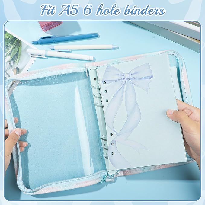 100 Sheets Blue Bow A5 Refill Papers for Planner Insert Binder, Thick Loose Leaf Paper, 120GSM 6 Hole Journal Fillers for A5 6 Ring Binder Notebook Diary Budget Personal Organiser