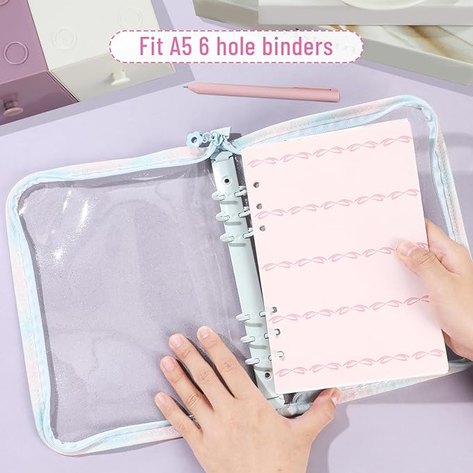 100 Sheets Pink Bow A5 Refills Paper for Planner Inserts Binder, Thick 6 Hole Notebook Refill, 120GSM Filler Insert Loose Leaf Paper for A5 6 Ring Binder Travel Journal Diary Budget, Lined & Blank