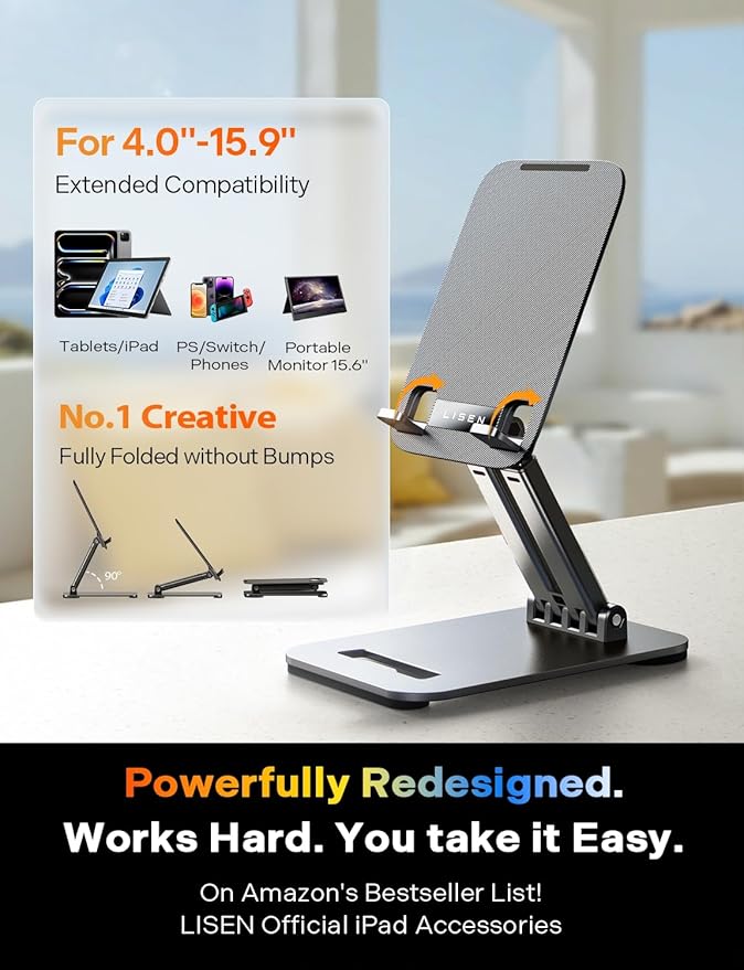 LISEN for iPad Stand Tablet Holder for Desk, Cool Home Office Desk Accessories for Men Women Kids Tablet Gifts, Office Home Essentials Gadgets Portable Monitor Stand for iPad a16 Accessories Switch