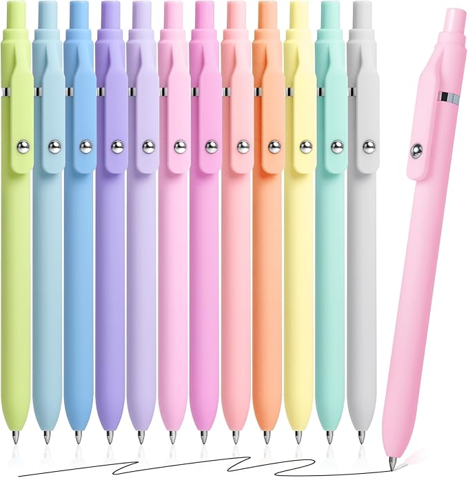 Gel Pens, 12 Pcs Black Ink Pens 0.7mm Medium Point| Quick Dry No Smudge, Smooth Writing, Retractable Cute Aesthetic Pens for Journaling Note Taking School Office Supplies