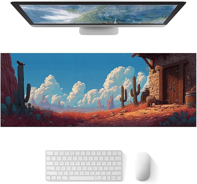 Large Mouse Pad Gaming Mousepad 31.5 x 11.8 Inch Keyboard Desktop Mat Diatomite XL Mouse Pad for Home and Office Desk Accessories with Western Desert Cabin Landscape Artwork Diatomite