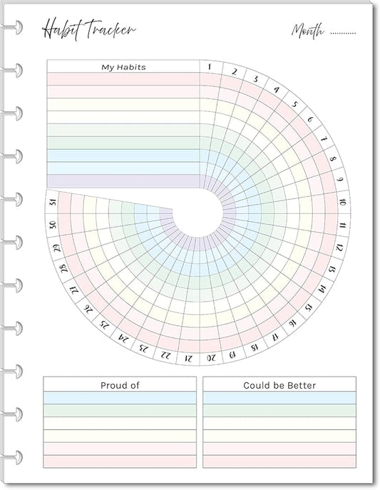 Color Habit Tracker Inserts for 11-Disc Planners Resolution Tracker Habit Log Fits TUL Letter Big Happy Planner Staples ARC Notebook Levenger Circa, NOTIQ Letra Marta Steward (11 Disc Letter)