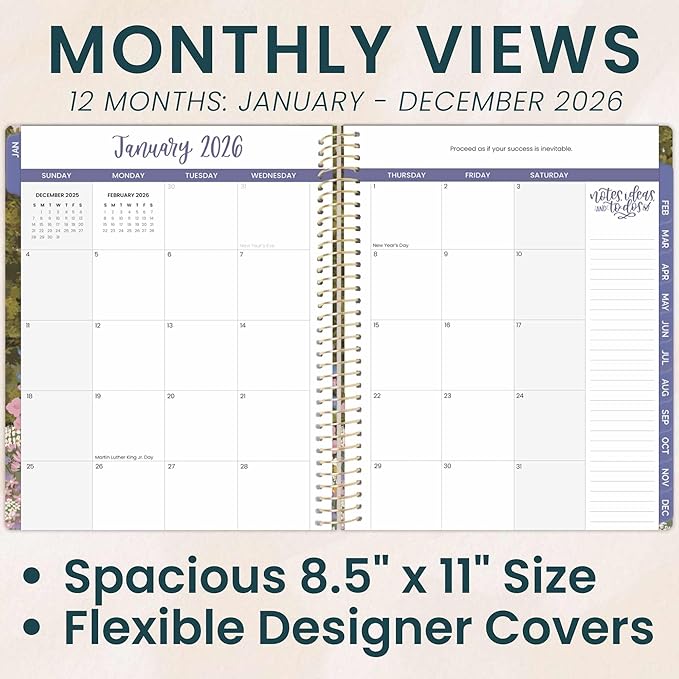 bloom daily planners 2026 Planner (January to December) - 8.5” x 11” Weekly & Monthly Dated Agenda Organizer Book with Stickers & Tabs - Flexible Soft Cover - Wildflower Mountainside