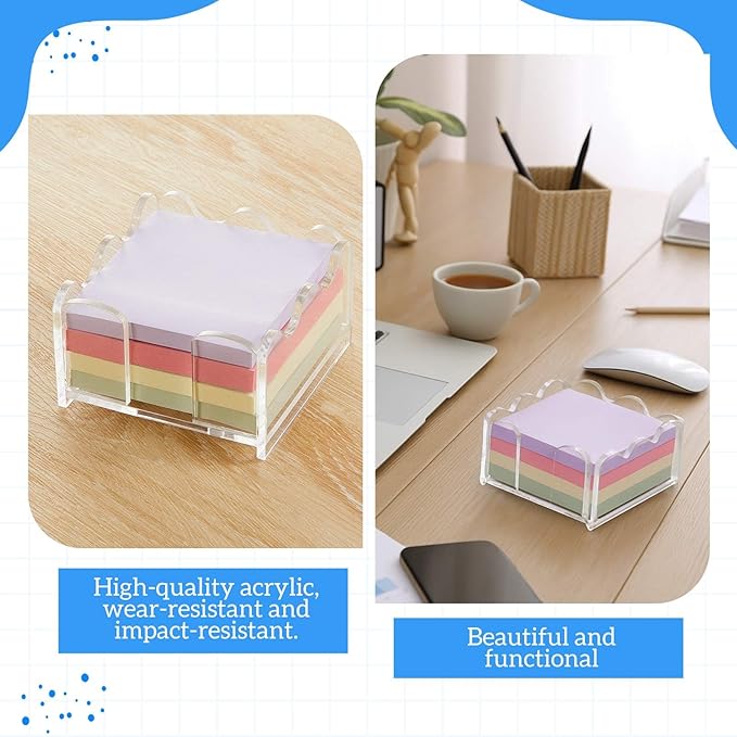 1pc Scalloped Acrylic Sticky Note Holder, 3x3 Inch Clear Cute Notepad Holder Sticky Note Dispenser with Wave Design, Thick Acrylic Desk Organizer for Office, Home, Dorm, Classroom Desk