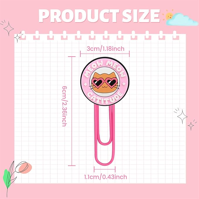 Cute Paper Clips, 30Pcs Pink Bookmark Paperclips Bulk Metal Fun Cute Pink Planner Clip Charms Clamp Desk Accessories Stationery Colorful Office Supplies Gifts for Student Teacher Party Decorative