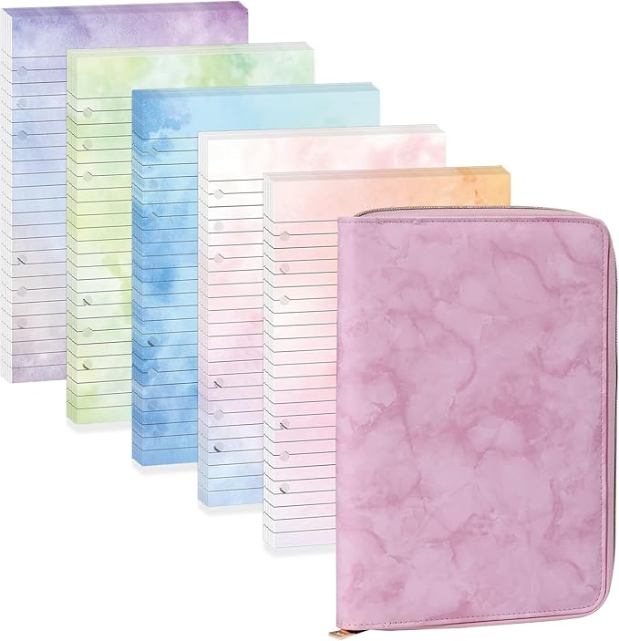 100 Sheets Gradient A5 Refill Papers for Planner Binder Insert with Pink Pu Leather Binder Cover, Refillable 6 Ring Binder Journal with 120GSM Thick Watercolor Notebook Filler for Girls Women