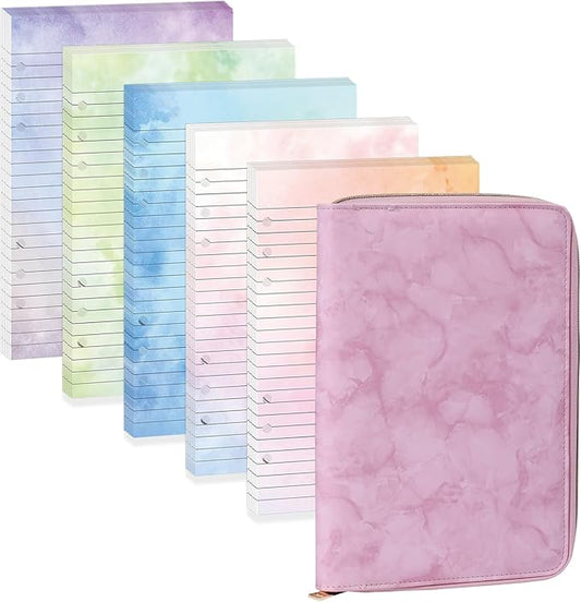 100 Sheets Gradient A5 Refill Papers for Planner Binder Insert with Pink Pu Leather Binder Cover, Refillable 6 Ring Binder Journal with 120GSM Thick Watercolor Notebook Filler for Girls Women
