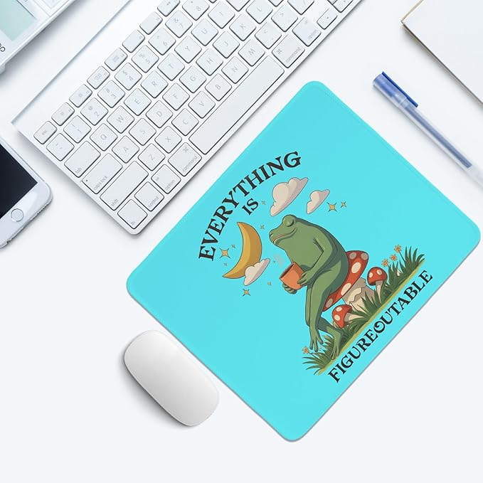 Blue Frog Motivational Mouse Pad,Everything is Figureoutable Positive Affirmations Desk Mat for Dorm Home Office Desktop Decor,Psychotherapy Office Desk Decor,10.2x8.2 in