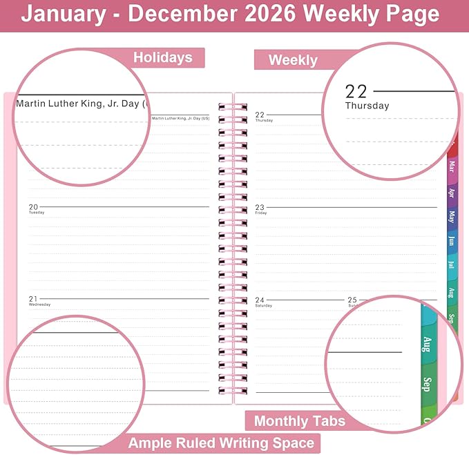 2026 Planner - Planner 2026, 2026 Planner Weekly and Monthly with Tabs, Jan 2026 - Dec 2026, 6.25" × 8.3", Strong Twin-Wire Binding