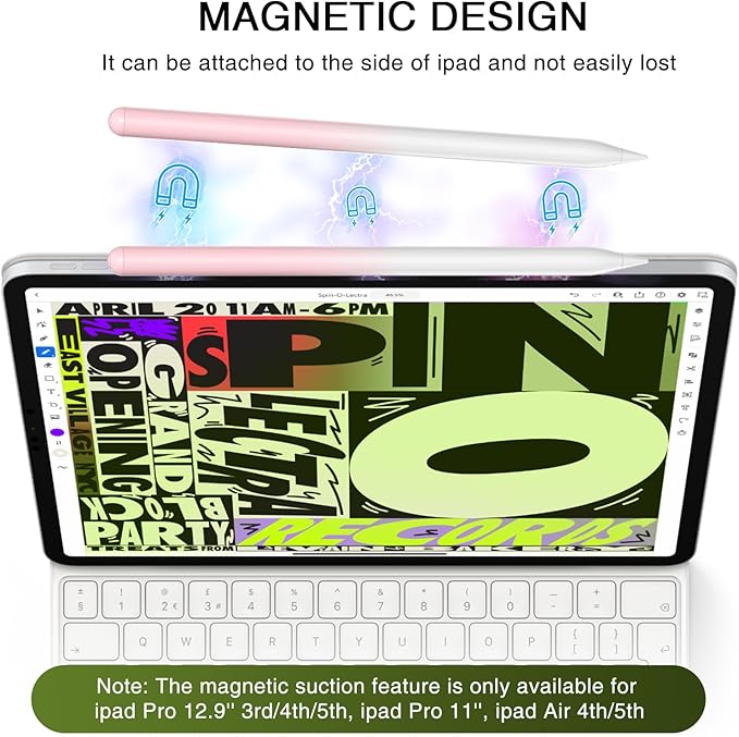 Pen for iPad 2018-2025, HATOKU 15 Mins Fast Charging Pencil 1st Generation with Tilt & Palm Rejection for iPad Air 3/4/5/M2/M3, iPad mini 5/6/7, iPad 6/7/8/9/10/11, iPad Pro 11/12.9/M4/M5 - Pink White