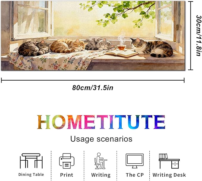 Cat XL Mouse Pad 31.5 x 11.8 Inch Gaming Mousepad Diatomite Large Keyboard Mouse Pad for Home and Office Desk Accessories with Peaceful Sunlit Window Cats Illustration