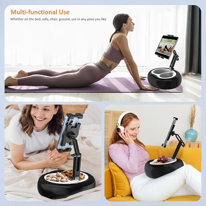 Pillow Tablet Holder Mount, Tablet Pillow Stand for Bed Lap Sofa with Adjustable Arm for Tablets & Phones 4-13", iPad Pro Air Mini, Kindle, Galaxy Tab, iPhone (Soft Leather Material, Black)