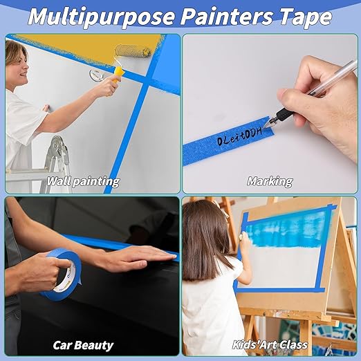 6 Rolls Blue Painters Tape Bulk 4 inch x 60 Yards, Total 360 Yd, Painters Masking Tape No Residue Wall Painting Tape Artist Tape Trim Edge Finishing Tape for Wall Painting Decoration DIY Supplies