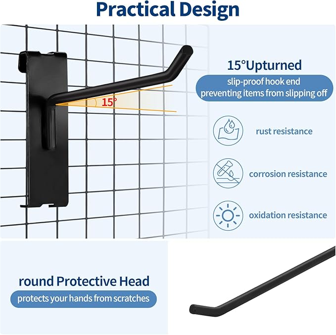 20Pcs Gridwall Hooks, Metal Grid Panel Hanging Peg Hooks, Grid Wall Accessory for Clothes Storage, Home Organization, Retail Display (Black, 4"/10Cm)