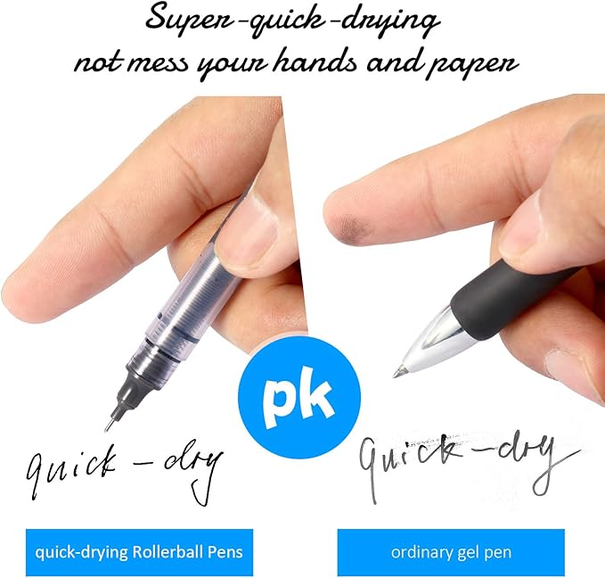 Frienda 12 Pieces Rolling Ball Pens 0.5 mm Japanese Quick Drying Fine Point Pens Liquid Ink Smooth Writing for Office Student Back to School Supplies(Black)