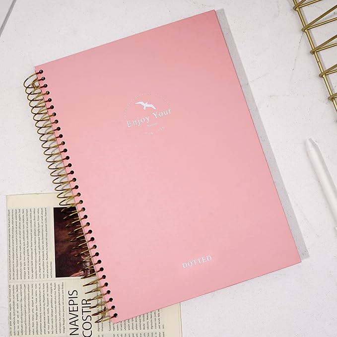 FLYING EAGLE Spiral Dot Grid Notebook Journal 8.5 x 11 Large Dotted Paper Notebook 210 Pages Hardcover Spiral Notebook for Men Women, Pink