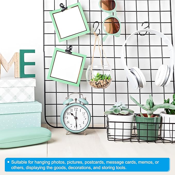 PATIKIL 16x8 Inch Wall Grid Panel, 2 Pcs Metal Wire Photo Wall Decorative Grid for Photo Display Hanging Picture Memo Home Decorations, Black