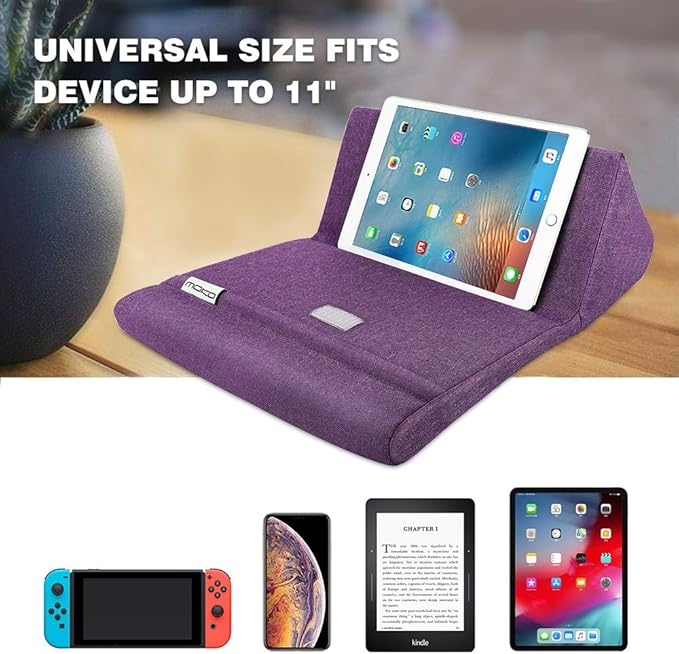 MoKo Tablet Pillow Stand, Soft Bed Pillow Holder, Fits up to 11" Pad, Fit with iPad 10.2"(8th Gen), New iPad Air 4 10.9"/ Air 3, iPad Pro 11/10.5/9.7, Mini 5 4, Galaxy Tab S6/ S7 11", Purple