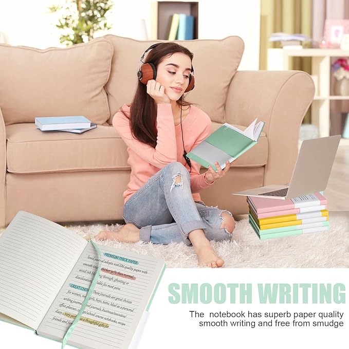 Lined Journal Notebook, 10Pack Hardcover Notebook for Men & Women – Journals for Writing, Work, School, Home & Daily Notes, 160 Pages – Medium A5, 5.7"x8", 100 gsm Thick Paper (Eggshell Green)