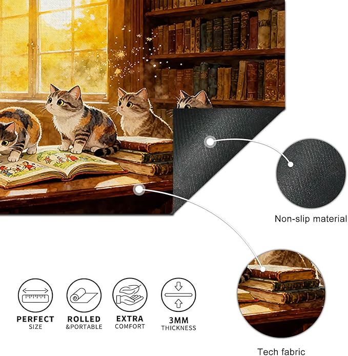 XL Mouse Pad 31.5 x 11.8 Inch Gaming Mousepad Diatomite Large Keyboard Mouse Pad for Home and Office Desk Accessories with Cozy Library Cat Study Artwork