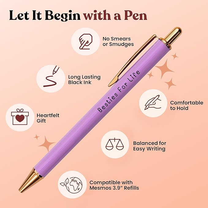 MESMOS 3pc Fancy Pen Set for Women, Best Friend Christmas Gifts for Women, Stocking Stuffers, Friendship Long Distance Gifts for Female Friends
