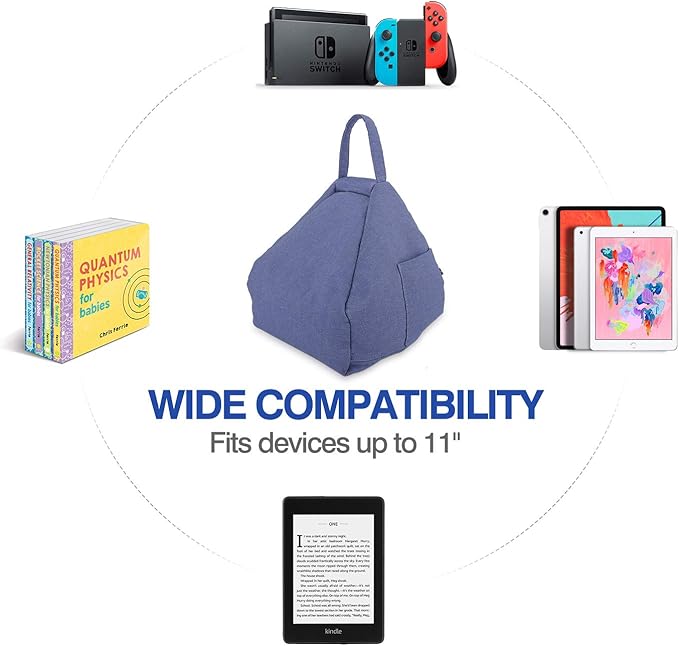 MoKo Tablet Pillow Stand, Lap Pillow Bed Sofa Soft Cushion Holder Xmas Gift for Phones Tablets Up to 11", Fit iPad 10th, iPad Pro 11 2022, iPad mini 6, iPad Air 4/3, Tab S6/S7 11" - Denim Blue