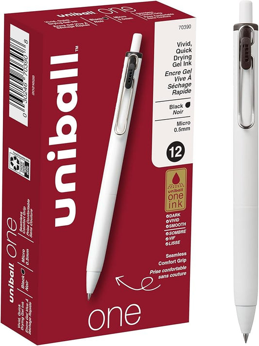 uniball one Retractable Gel Pens, Micro Point (0.5mm), Black Ink, 12 Pack
